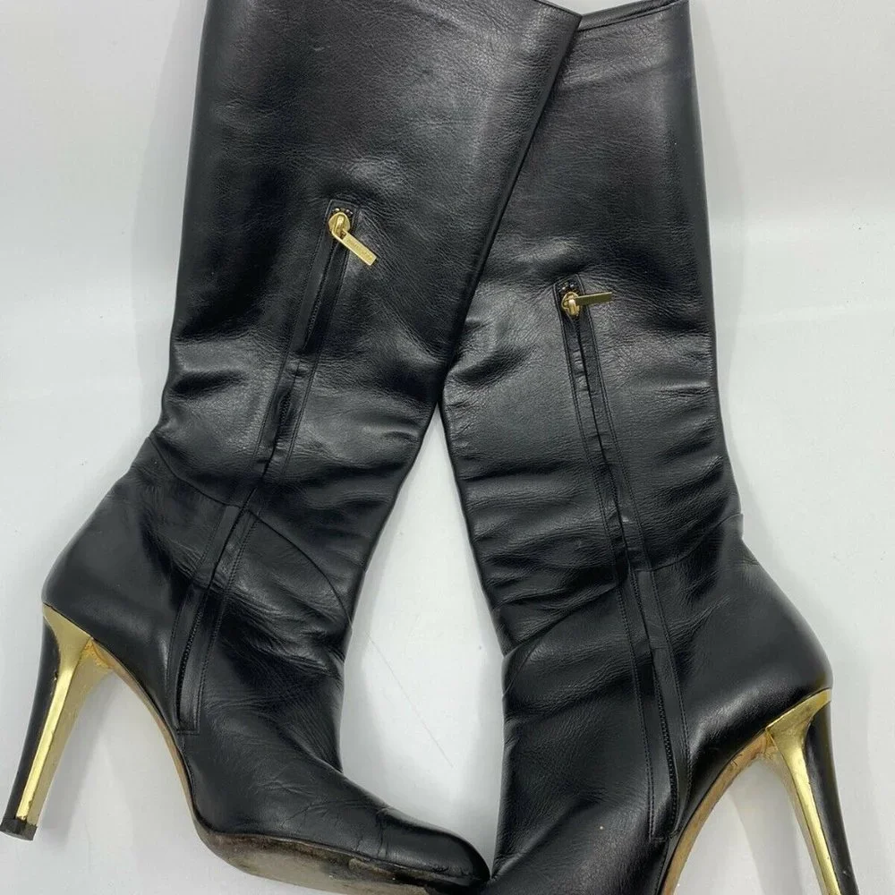 JIMMY CHOO Black Leather Knee high boots 7.5 - Picture 8 of 12